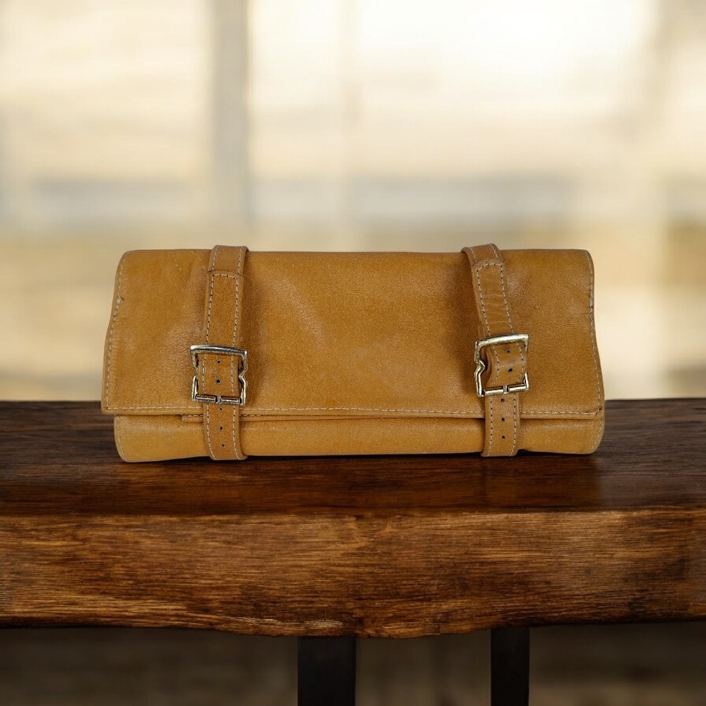 Genuine Tan Soft Leather travel jewelry wallet Handmade Case